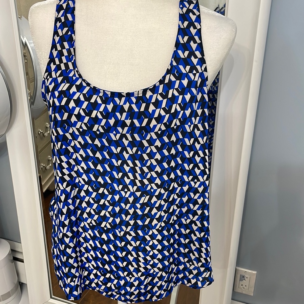 Aqua navy and white patterned tank